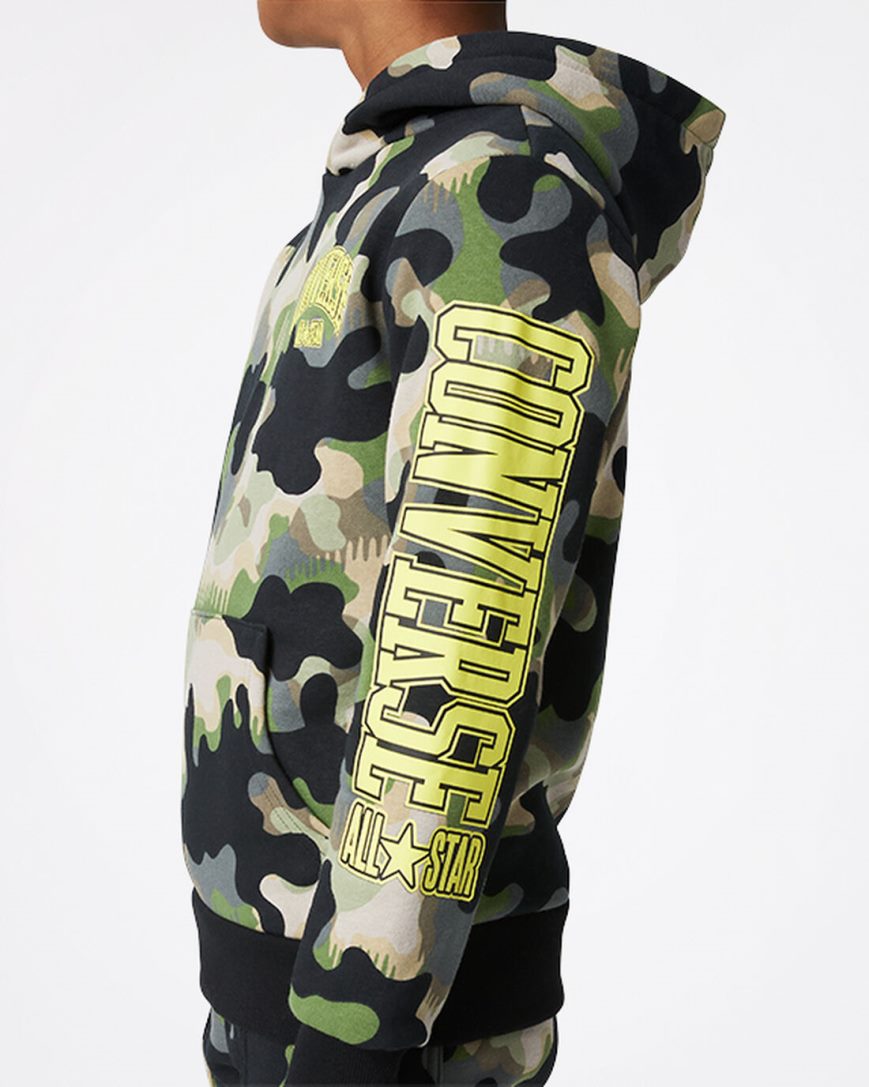 Chlapecké Mikiny S Kapucí Converse Camo Pullover Olivy Zelené | CZ GTOQ30